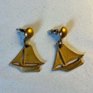 Gold Sailboat Earrings metal unknown vintage
